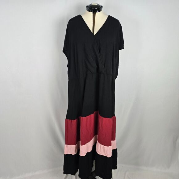 Bloomchic Dress Women's 5X Tank Wrap Cap Sleeve Colorblock Black Pink NWT - Picture 1 of 9